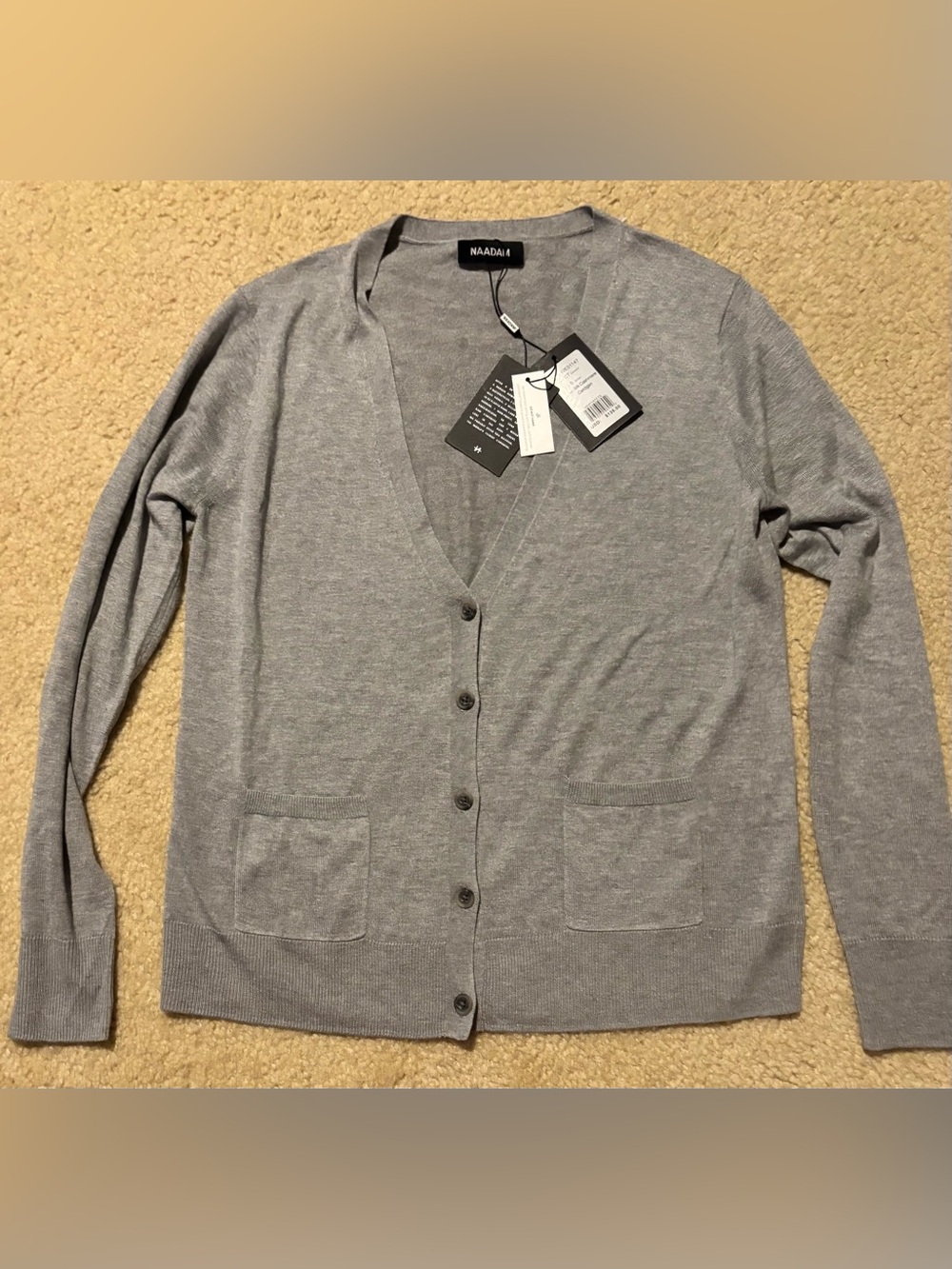 NAADAM Heather Grey V-Neck Button Front Cardigan